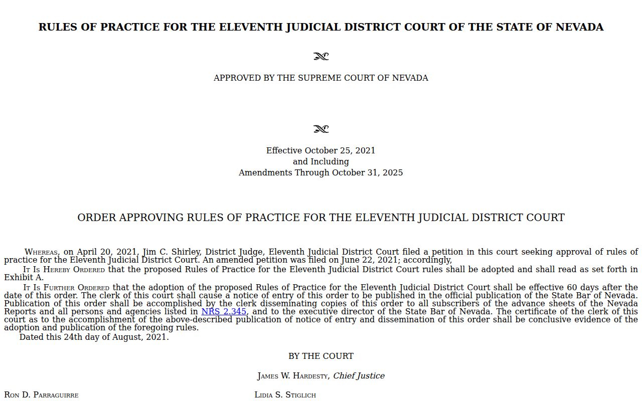 Eleventh Judicial District rules for Lander County criminal court cases