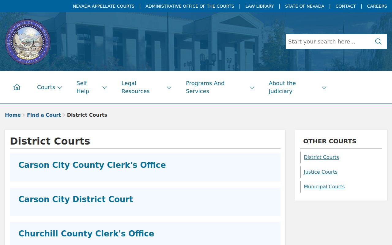 Nevada district court directory for Lander County criminal court cases