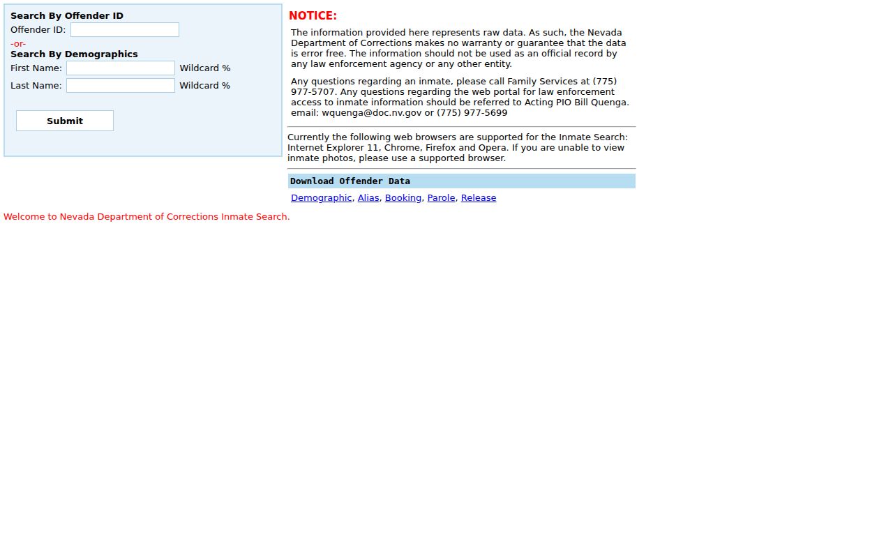 Lander County criminal history NDOC inmate search