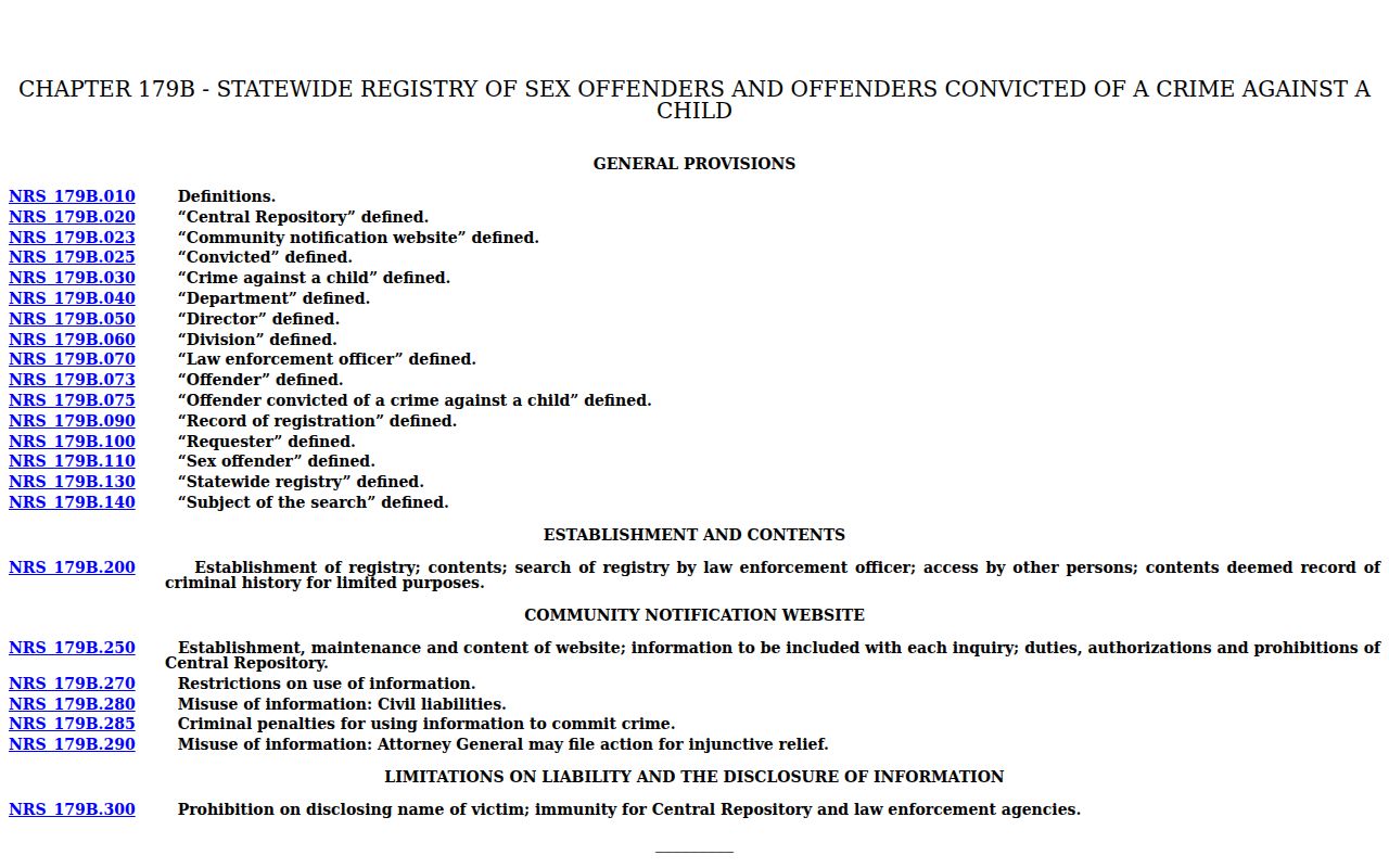 Nevada registration statutes for a Lander County sex offender check